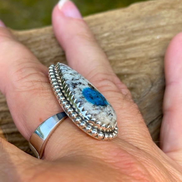 K2 Jasper Gemstone white Granite & Azurite, Statement ring, .925 Sterling Silver - Picture 3 of 7